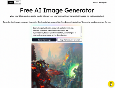 screenshot of free ai image generator service.